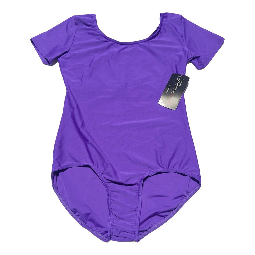 Theatricals Ballet Purple Dancewear Leotard L Scoop Short Sleeve Shelf Bra NWT